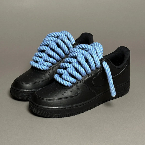 AF1 LOW NOIR CUSTOM LACET ROPE 1 BLEU