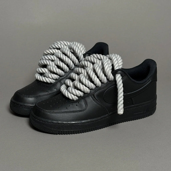 AF1 LOW NOIR CUSTOM LACET ROPE 1 GRIS CLAIRE