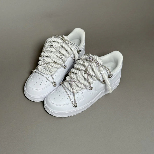 AF1 LOW NOIR CUSTOM LACET ROPE 1 & LACET BRILLANT BLANC - Vue alternative