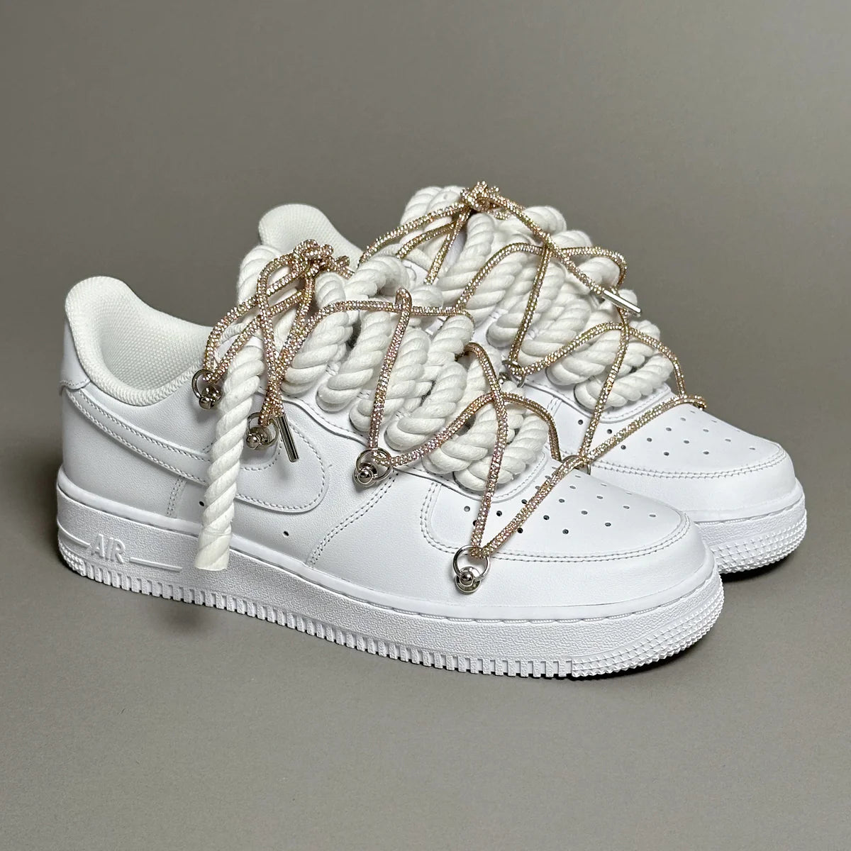 AF1 WHITE LOW CUSTOM ROPE LACE 1 & LACET BRILANT DORÉ - Image 1