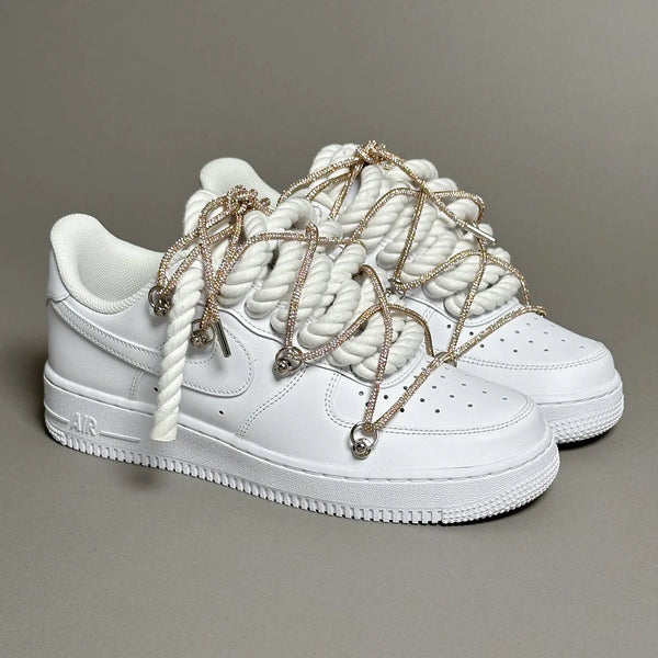 AF1 WHITE LOW CUSTOM ROPE LACE 1 & LACET BRILANT DORÉ