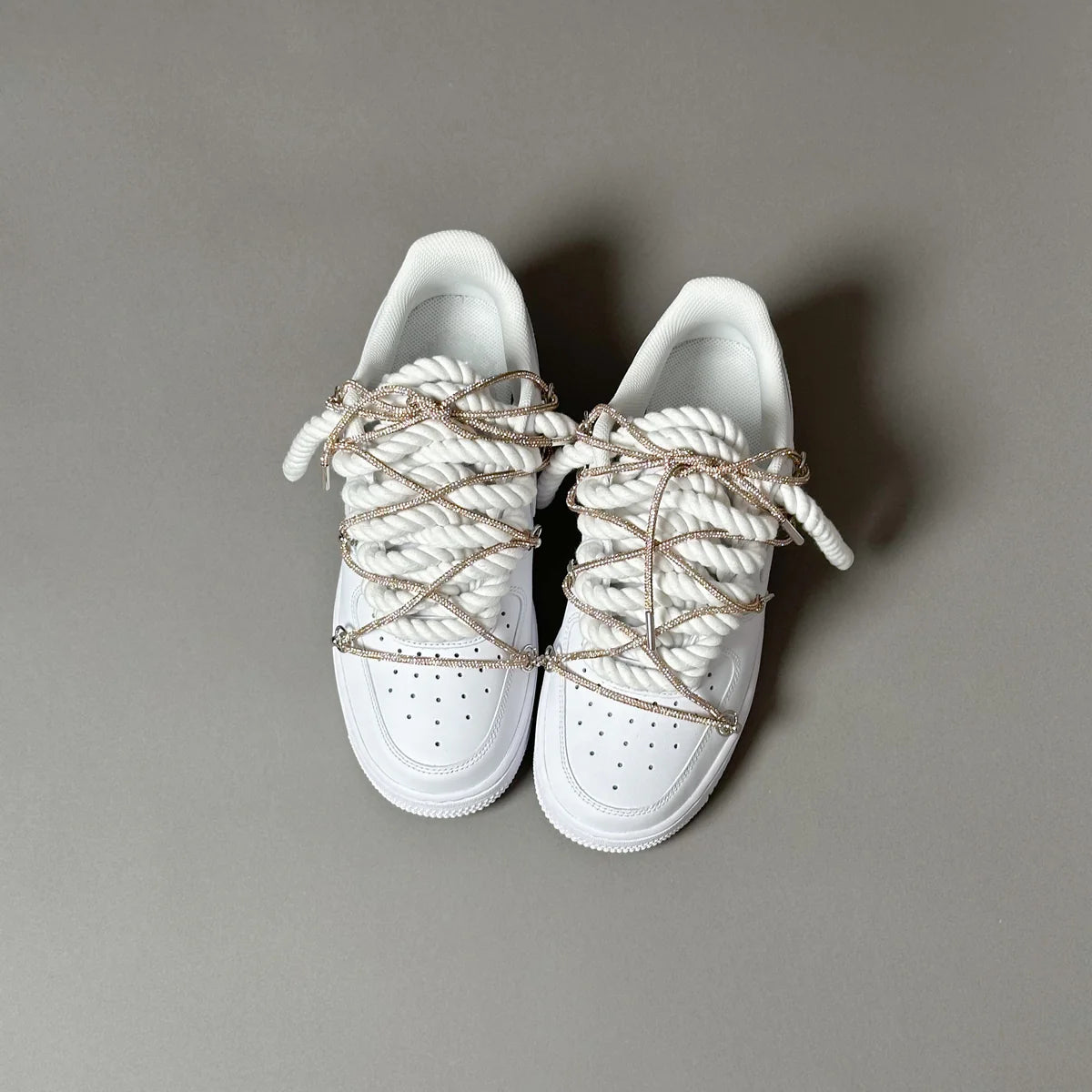 AF1 WHITE LOW CUSTOM ROPE LACE 1 & LACET BRILANT DORÉ - Image 3