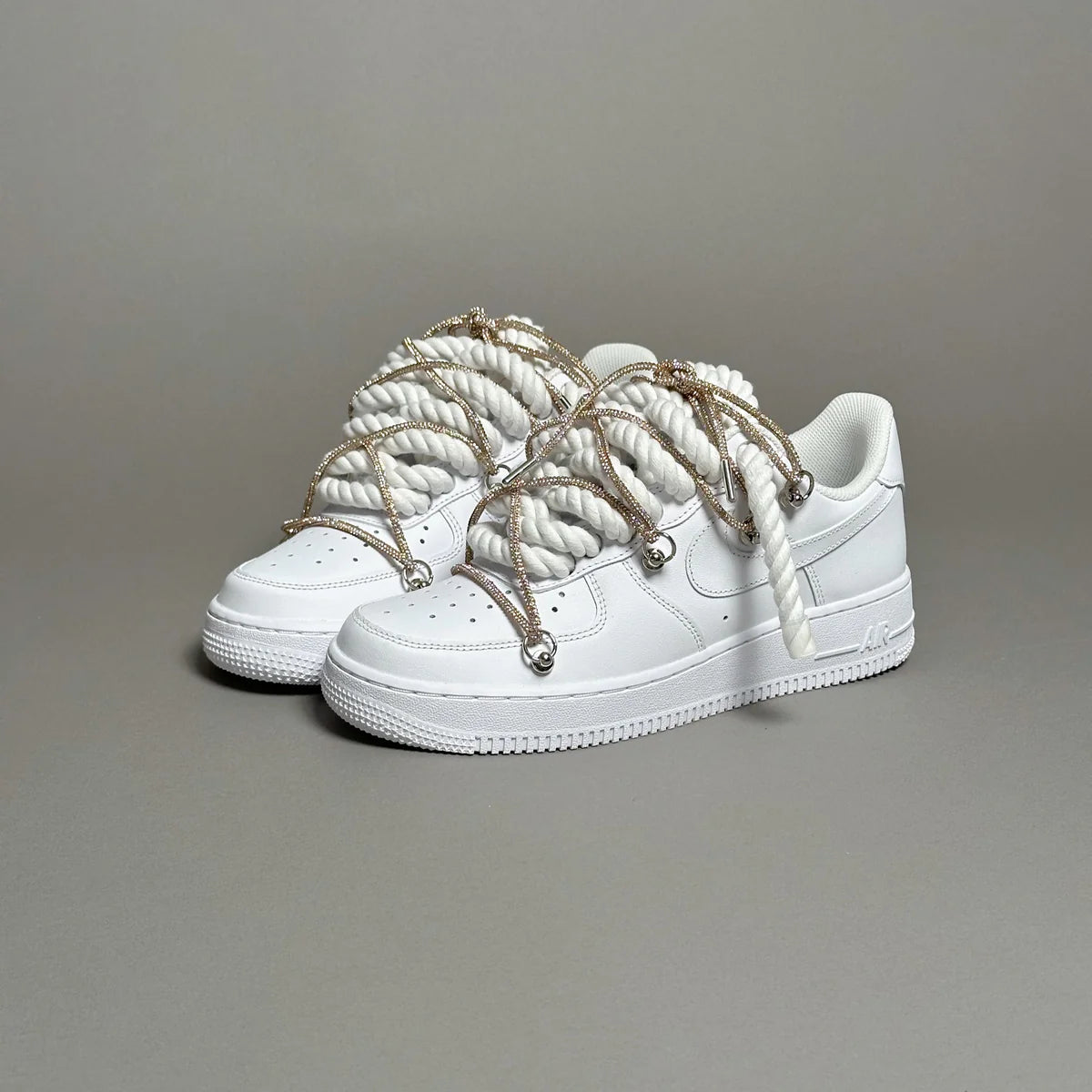 AF1 WHITE LOW CUSTOM ROPE LACE 1 & LACET BRILANT DORÉ - Image 4