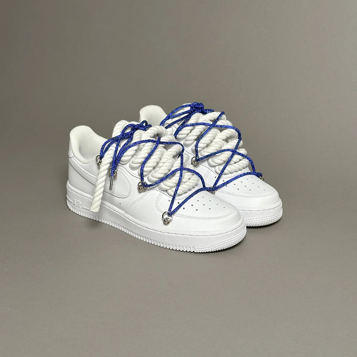 AF1 WHITE LOW CUSTOM ROPE LACE 1 & LACET BRILANT BLEU NAVY - Image 2