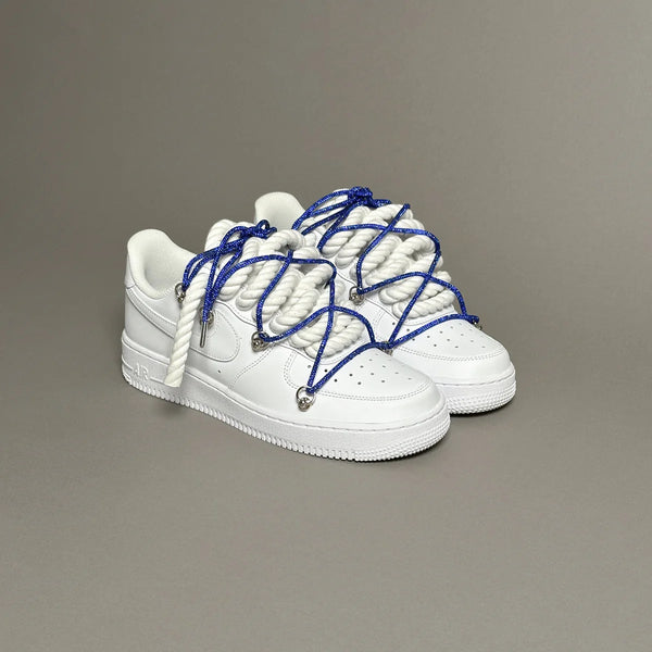 AF1 WHITE LOW CUSTOM ROPE LACE 1 & LACET BRILANT BLEU NAVY - Vue alternative