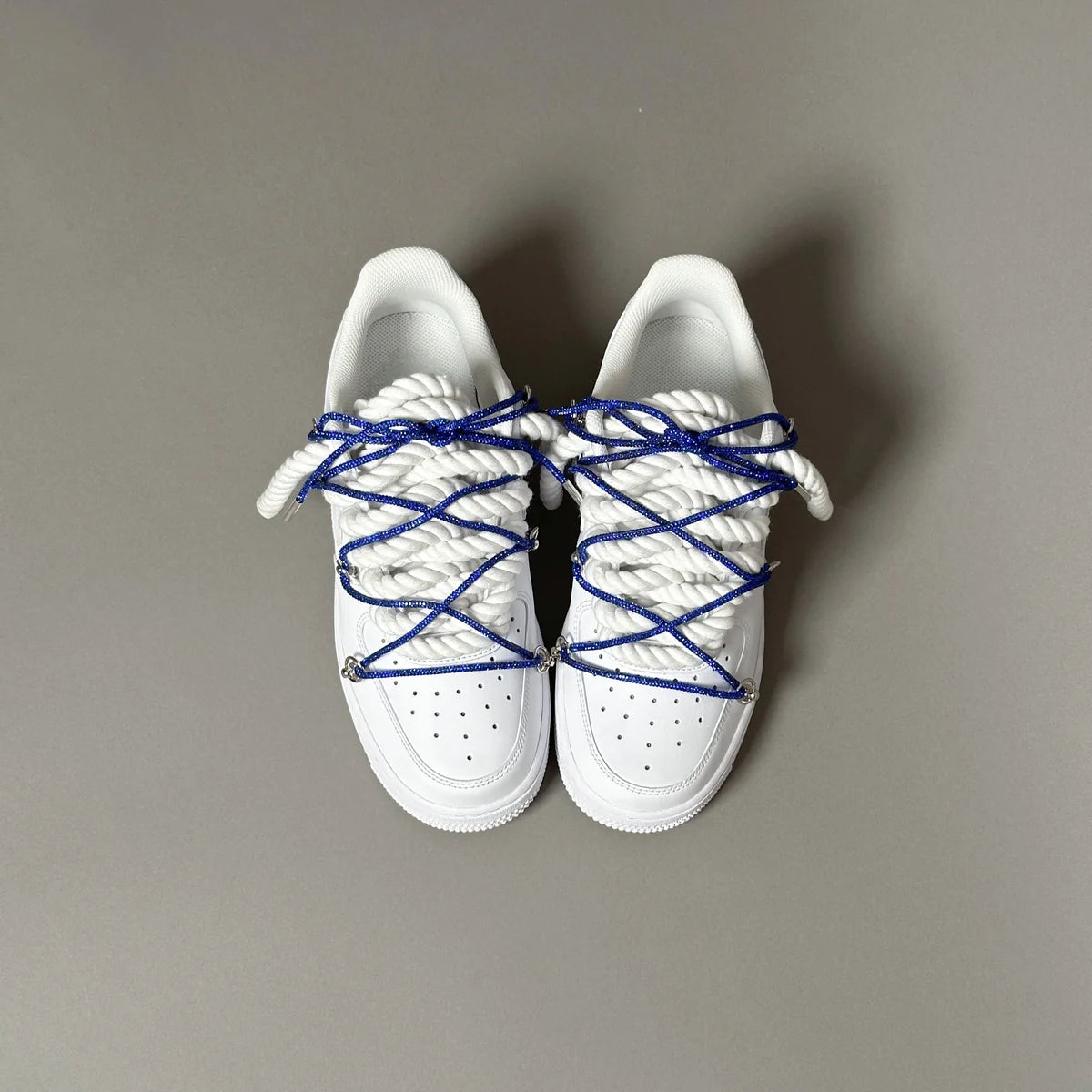 AF1 WHITE LOW CUSTOM ROPE LACE 1 & LACET BRILANT BLEU NAVY - Image 3