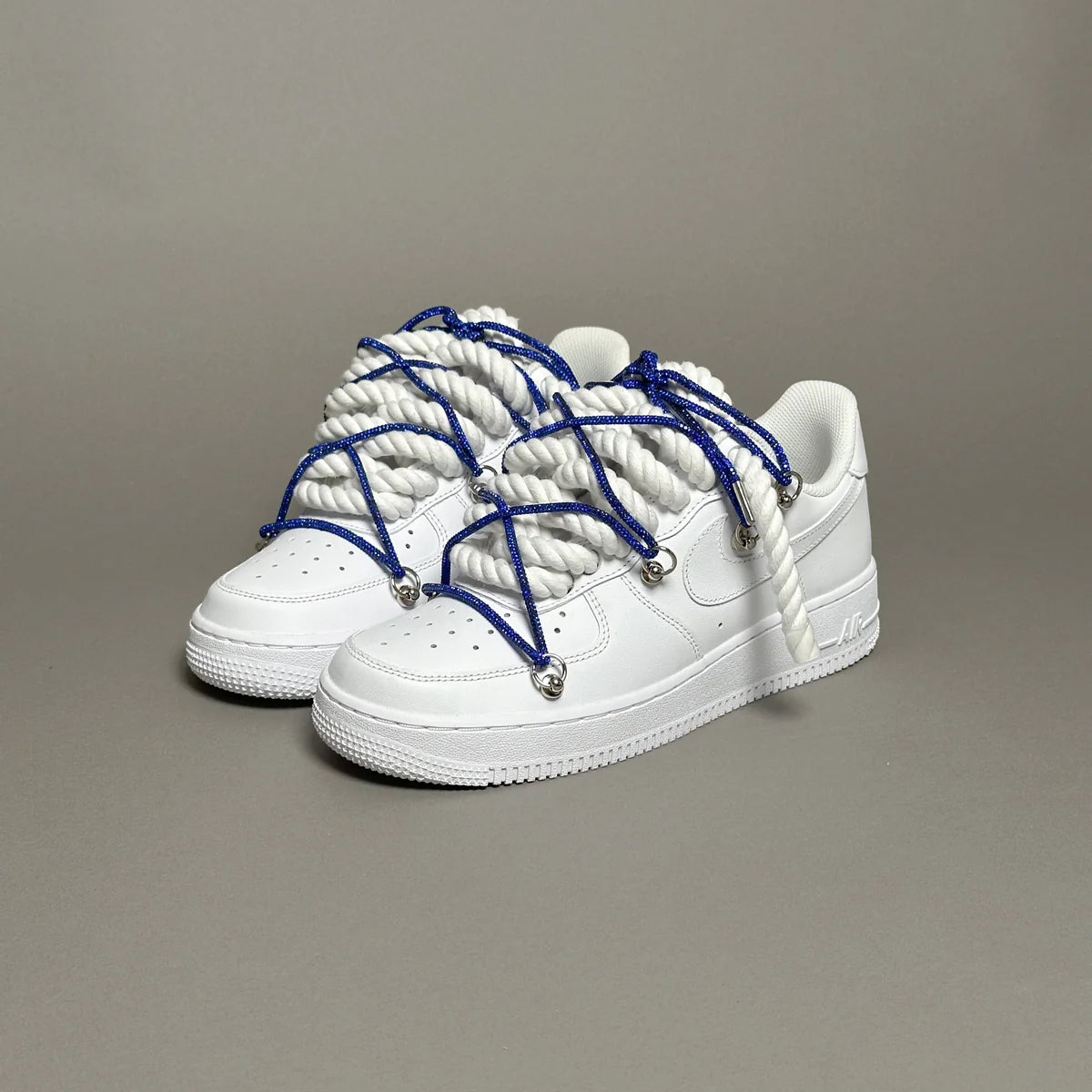 AF1 WHITE LOW CUSTOM ROPE LACE 1 & LACET BRILANT BLEU NAVY - Image 4