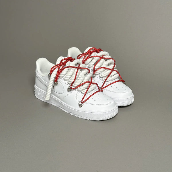 AF1 WHITE LOW CUSTOM ROPE LACE 1 & LACET BRILANT ROUGE - Vue alternative