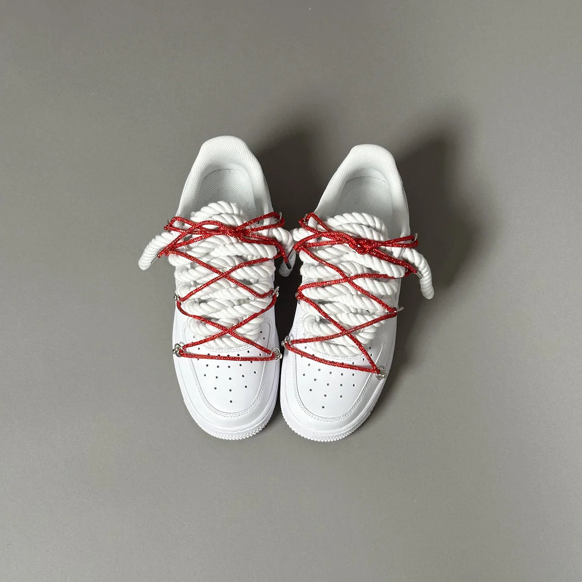 AF1 WHITE LOW CUSTOM ROPE LACE 1 & LACET BRILANT ROUGE - Image 3