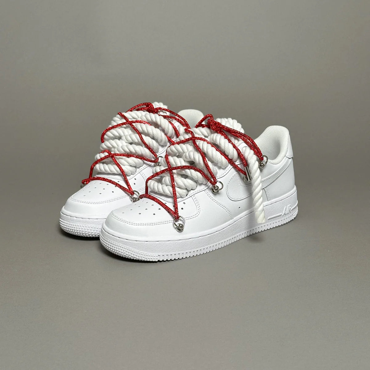 AF1 WHITE LOW CUSTOM ROPE LACE 1 & LACET BRILANT ROUGE - Image 4