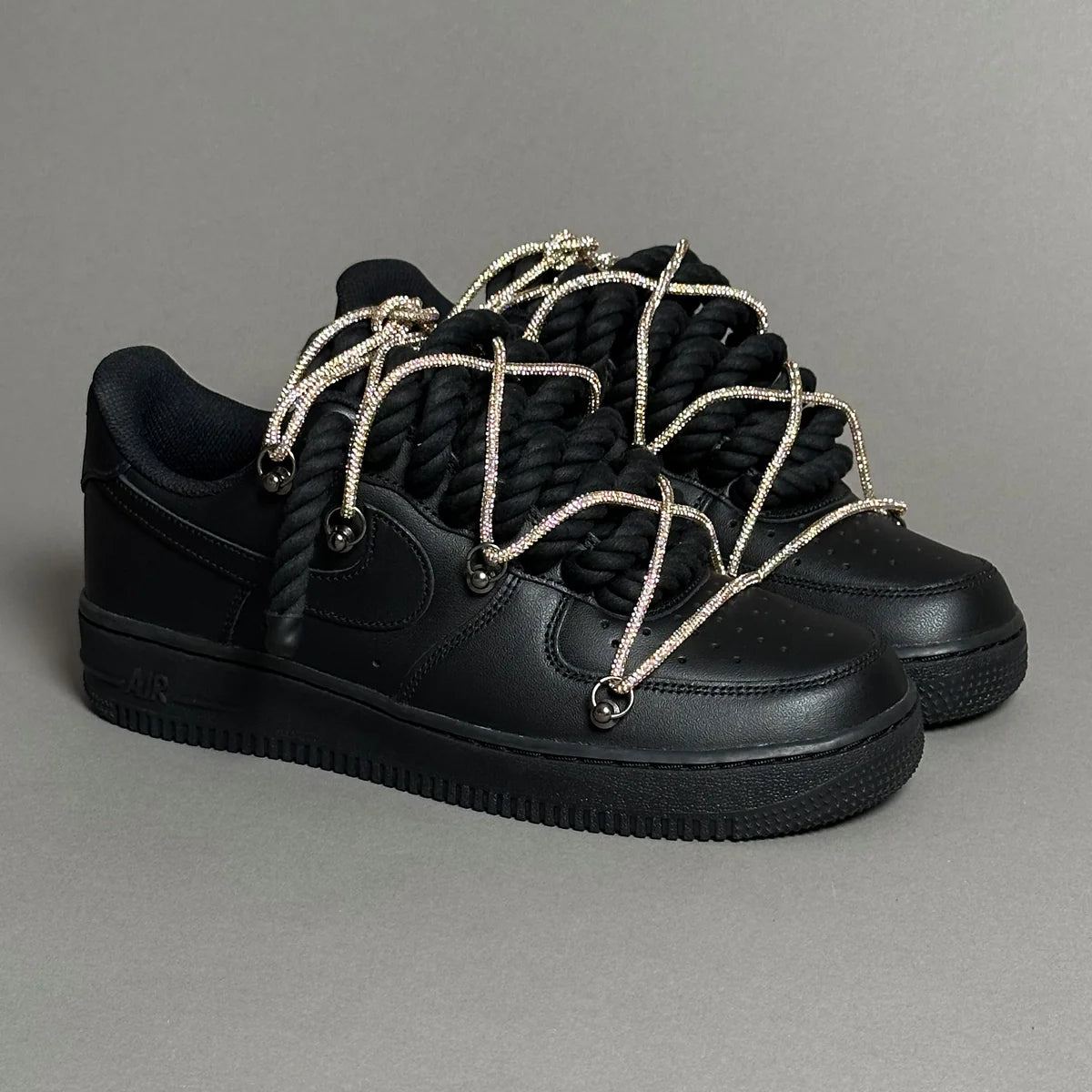 AF1 WHITE LOW CUSTOM ROPE LACE 1 & LACET BRILANT DORÉ - Image 1