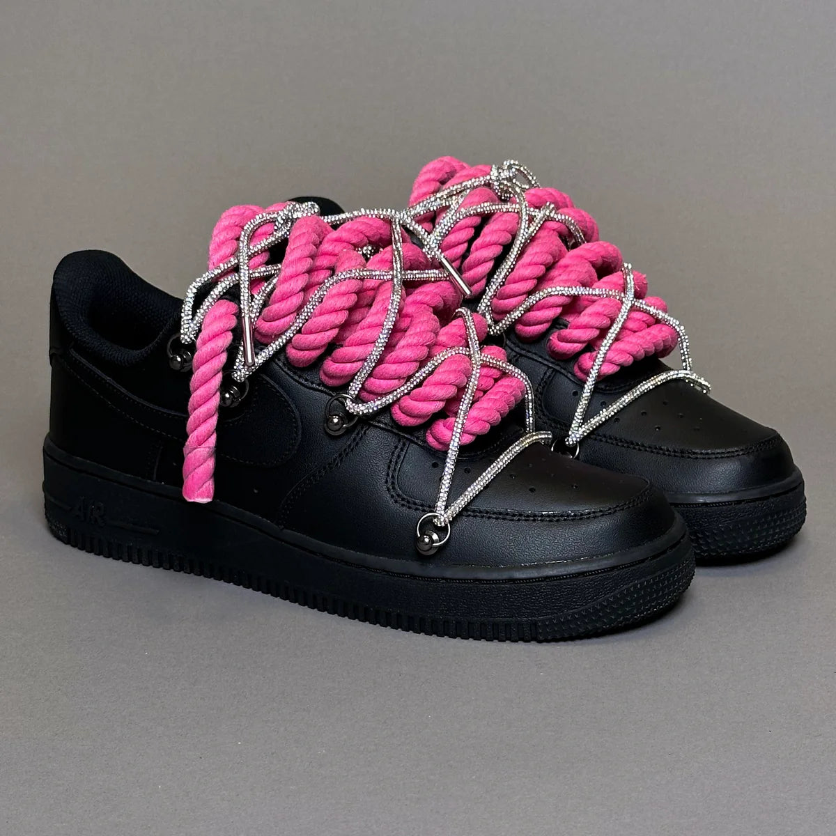 AF1 WHITE LOW CUSTOM ROPE LACE 1 ROSE & LACET BRIANT - Image 1