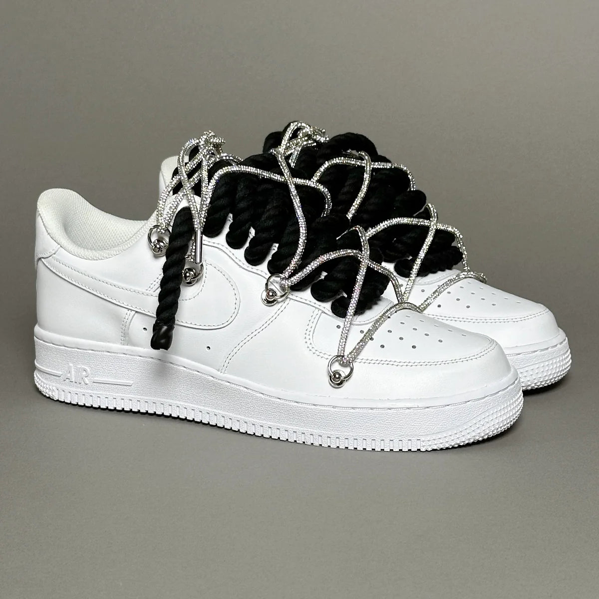 AF1 WHITE LOW CUSTOM ROPE LACE 1 NOIR & LACET BRIANT - Image 1