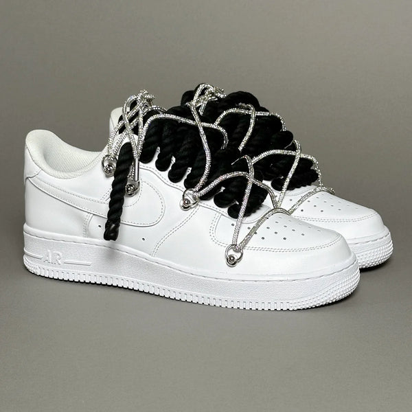 AF1 WHITE LOW CUSTOM ROPE LACE 1 NOIR & LACET BRIANT