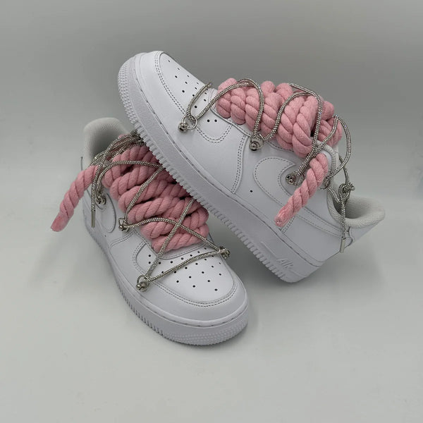 AF1 WHITE LOW CUSTOM ROPE LACE 1 ROSE & LACET BRIANT